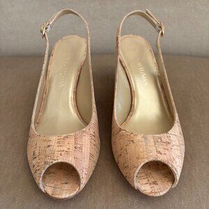 NEW Stuart Weitzman Natural Cork Slingback Wedge NWOT